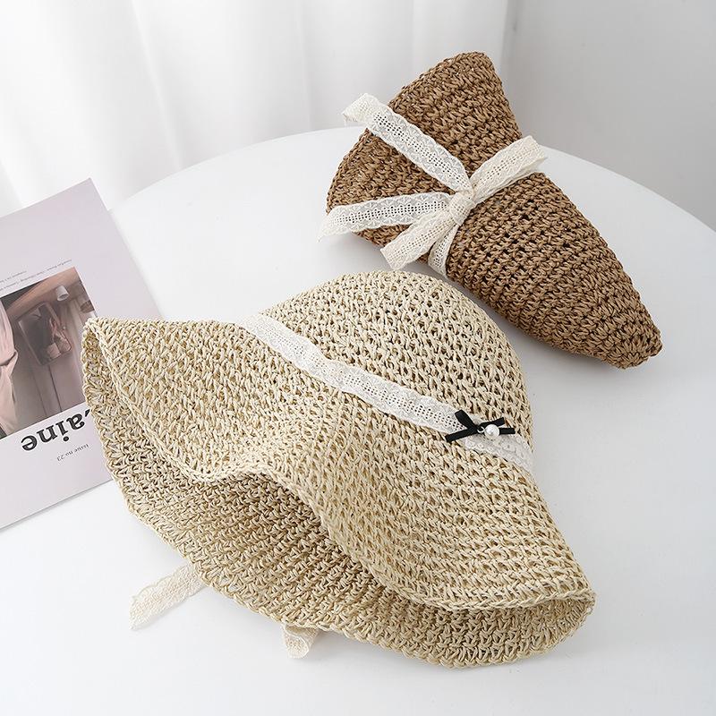 Women's Summer Hat Korean Style Wide Brim Sunshade Foldable Bucket Hat Sea Beach Accessories Breathable Sun Hat New