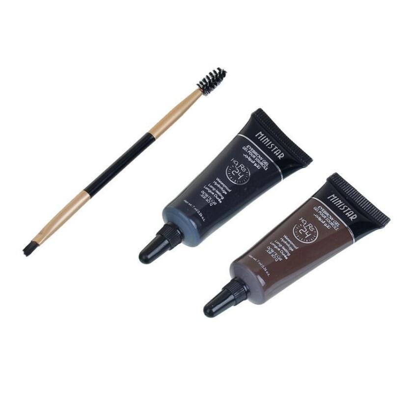 2PCS Brown Waterproof Tint Eyebrow Henna with Mascara Eyebrows Paint Brush Beauty