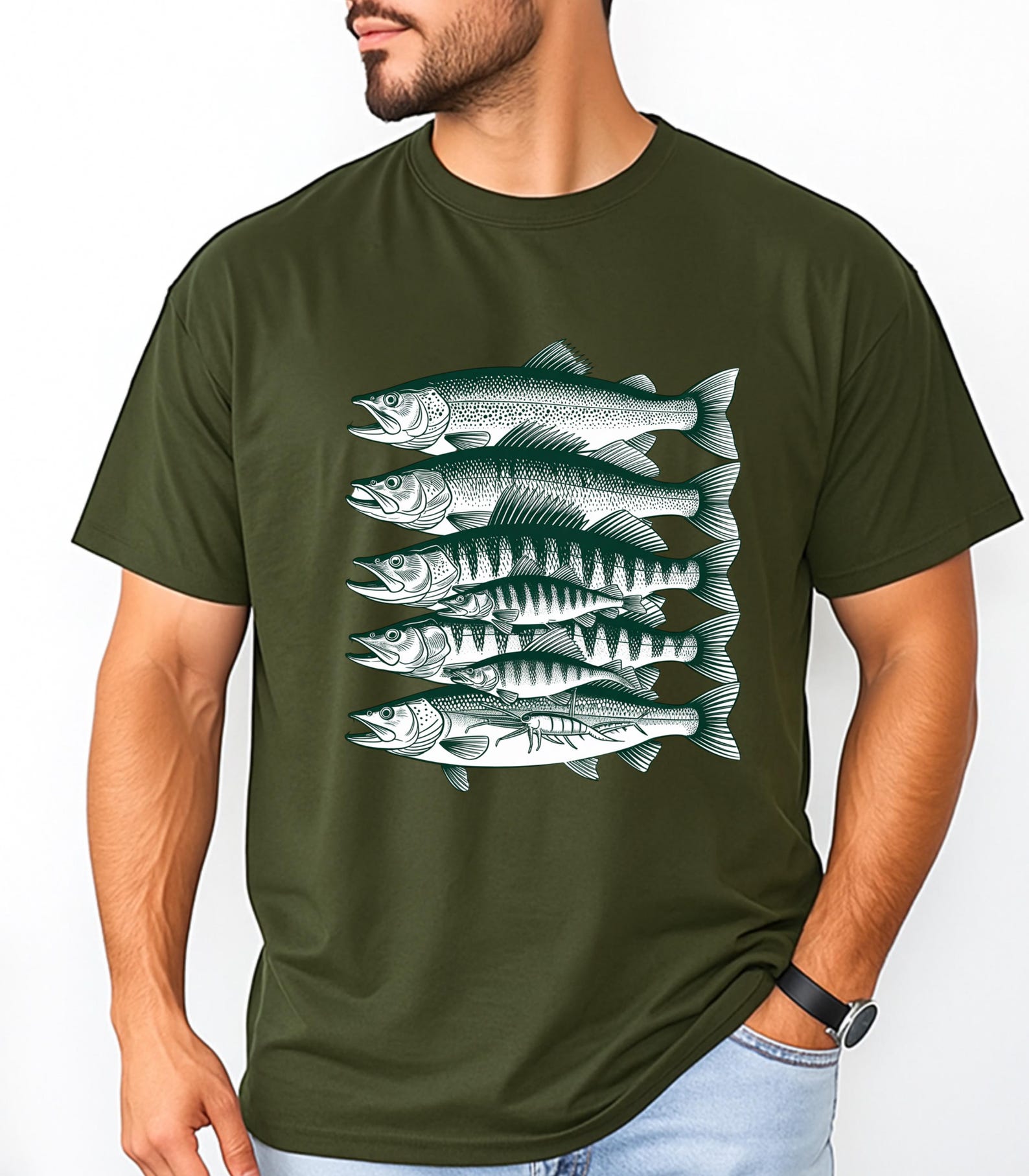 Vintage Fish Illustration T-Shirt, Bass & Trout Graphic Tee, Fishing Lover Shirt, Outdoor Adventure Top, Nature-Inspired Angler Gift S