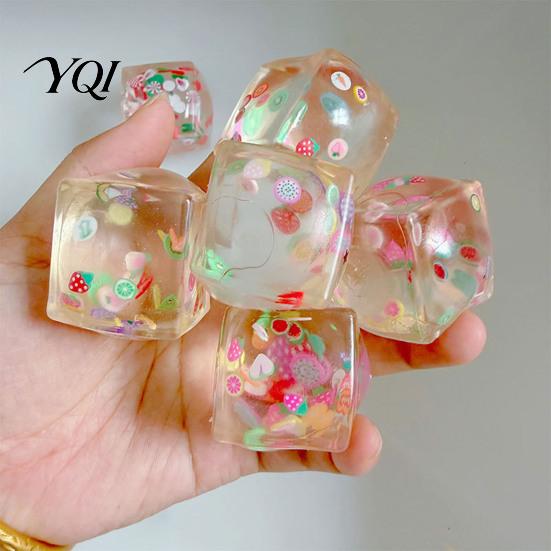 TPR Stress Cube Clear Sensory Toy, Anxiety Relief Ice Squeeze Toys Christmas Animal Fruit Sequins Filled Toy