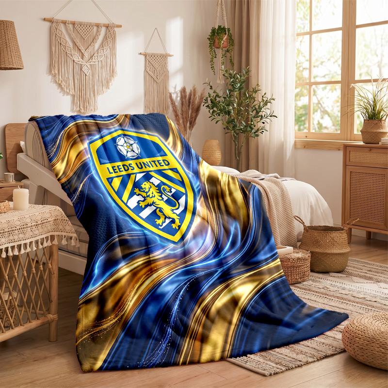 Leeds United Football Print Flannel Blanket Soft Warm Sofa Bed Throw Blanket For Home Office Bedroom