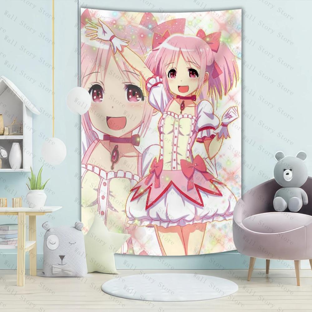 Magische Meisje Madoka Wandkleed Japanse Anime Tijdschriften Kunst Muur Achtergrond Doek Voor Tiener Meisje Slaapkamer Wandkleed Decor Schattig Cadeau