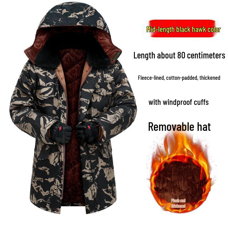 

Men s Winter Camouflage Cotton Coat: Plus Velvet, Thick, Windproof, Warm, Ideal for Cold Storage and Labor Protection. Large [160-195 lbs]