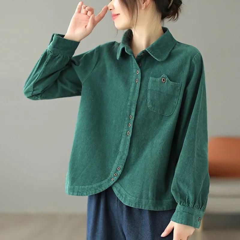 Autumn New Artistic Retro Long Sleeve Shirt Women's Loose Simple Versatile Lapel Cardigan Top