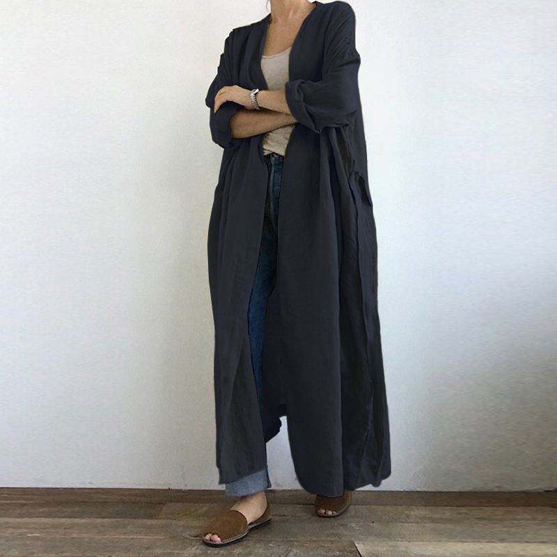

Cotton Long Cardigan Women s Blouse Casual Long Sleeve Coats Female Solid Blusas Tunic S чёрный