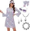 70s Hippie Disco Gogo Dress with Headscarf Two Piece Set for Halloween Party