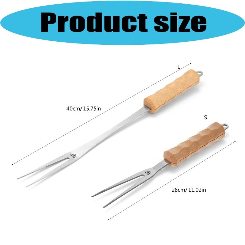 Metal Fork Head Barbecue Fork with Wooden Handle Twin-Tip Cooking Fork for Backyard Barbecue Meals and Kitchen Use