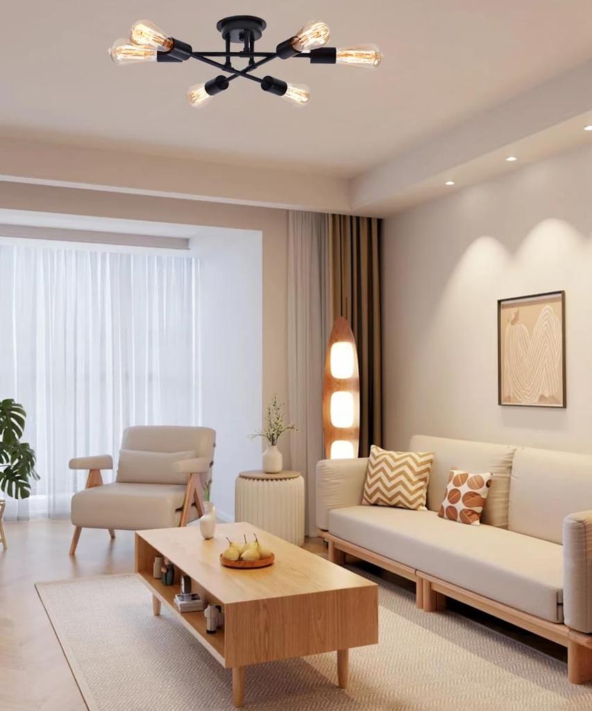 6-Light Pendant Light, Nordic, Industrial, Antique, Retro, Chandelier, Ceiling Lighting, Hanging Bulb, Stylish, Dining Room Lighting, Living Room