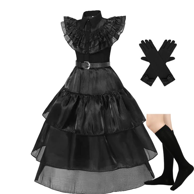 Costume da Cosplay di Halloween per Bambina Abiti Gotici Neri Costume per Bambini Carnevale Travestimento