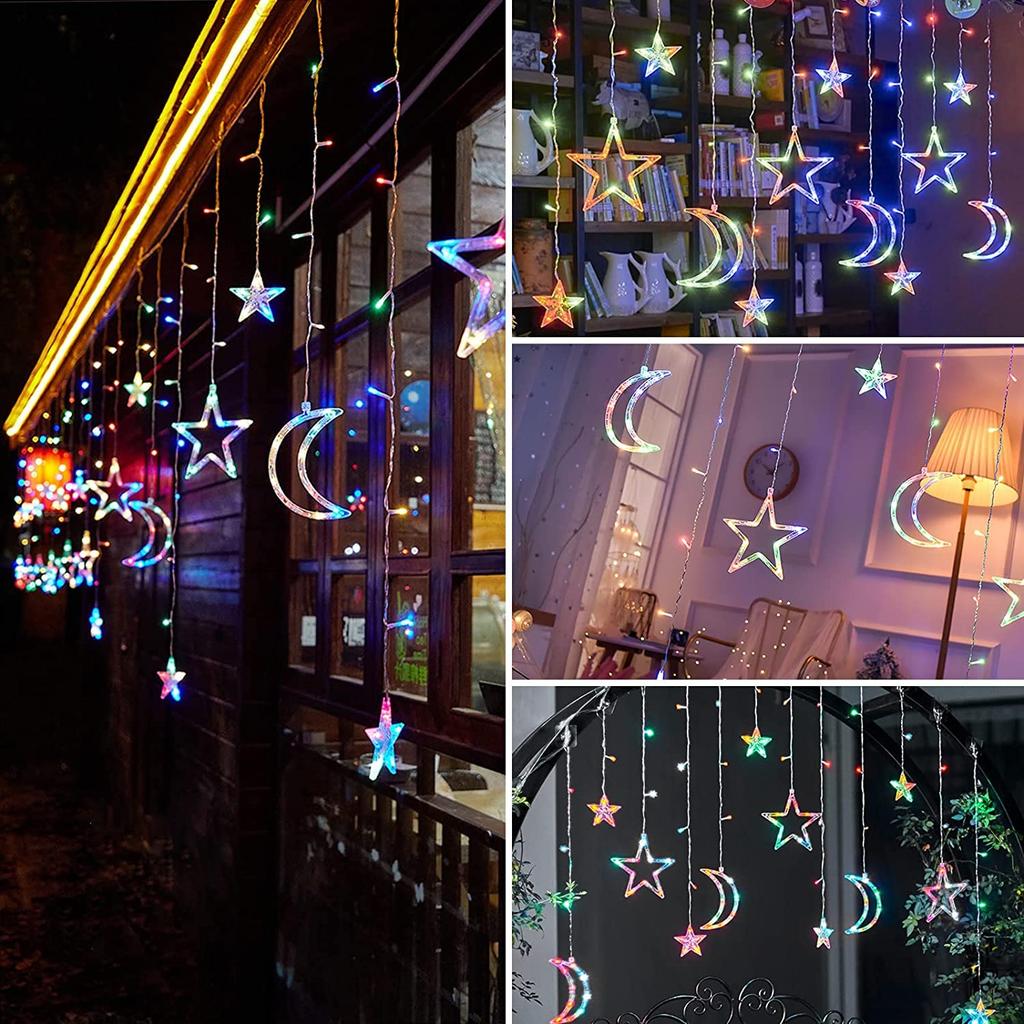 LED Star and Moon String Lights with Remote Control, Starry and Moon Christmas Decorations, USB Operated, 138 Starlight Bulbs, Timer Function,
