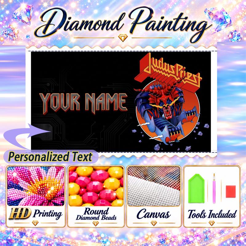 Judas Priest 5D DIY Diamond Painting Custom Name Text, Full Drill Rhinestone Mosaic Art Home Gift