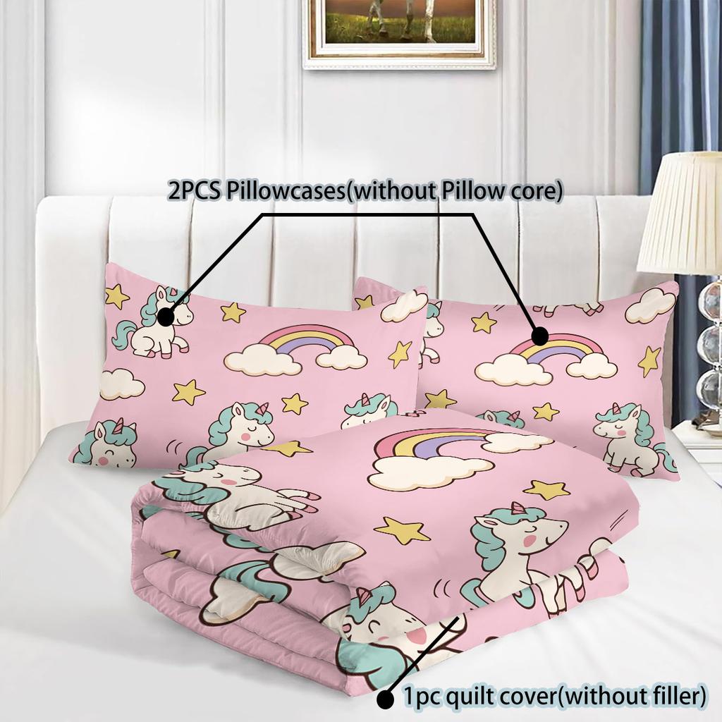 Unicorn Kids Bedding Set 3Pcs Duvet Cover & Pillowcases Bed Linen For Girls Fantasy Children'S Bed Cover Set Soft & Cute
