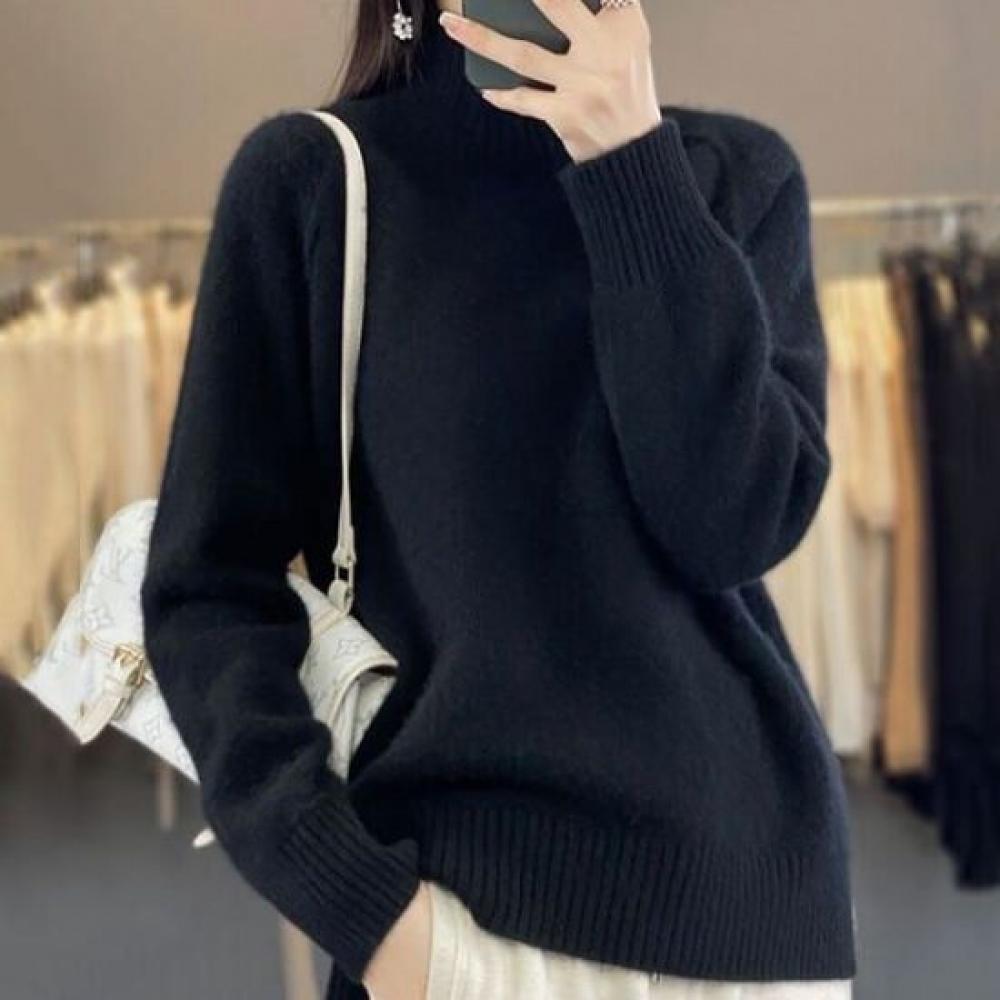 Navava Mock Neck Long Sleeve Knit Sweater Nk3525 Solid Daily Split Hem
