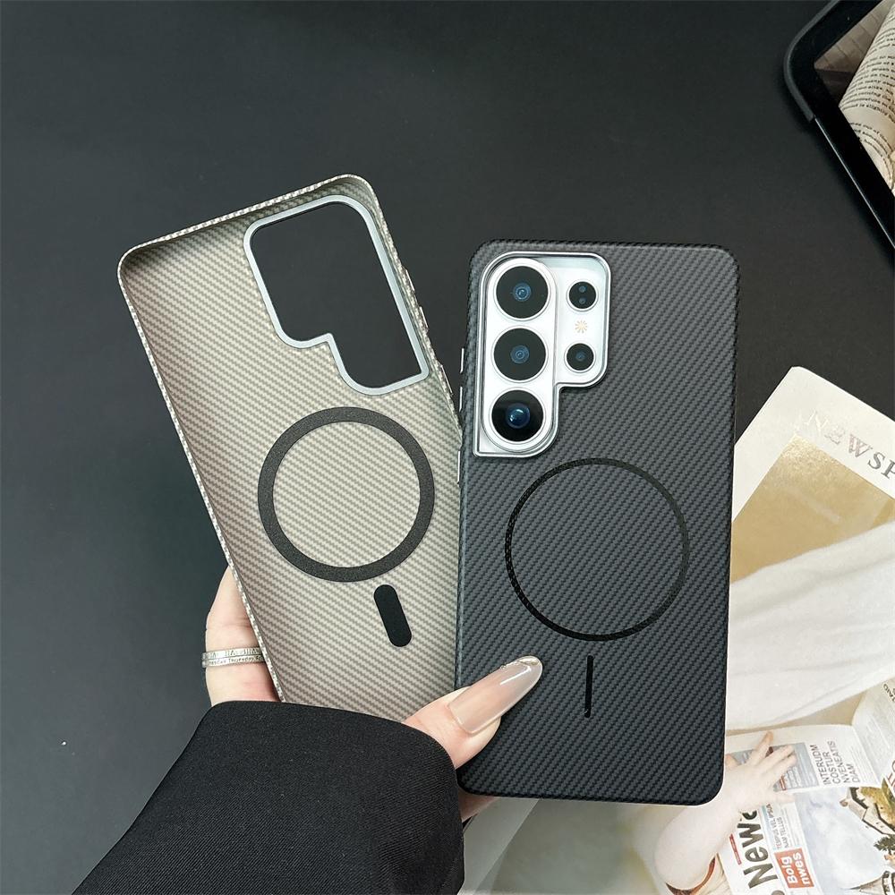 Luxury Slim Matte Carbon Fiber Case For Samsung Galaxy S25 Ultra S25 Plus S24 for Magsafe Wireless Charging Shockproof PC Cover