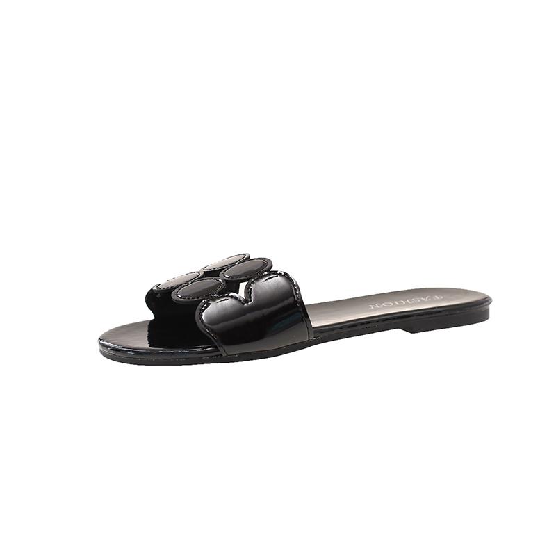 

Flat Bottom Flip Flop Summer New Round Head Open Toe Cutout Breathable Soft Bottom Non-slip Wear-resistant Cool Mopping 35 чорний