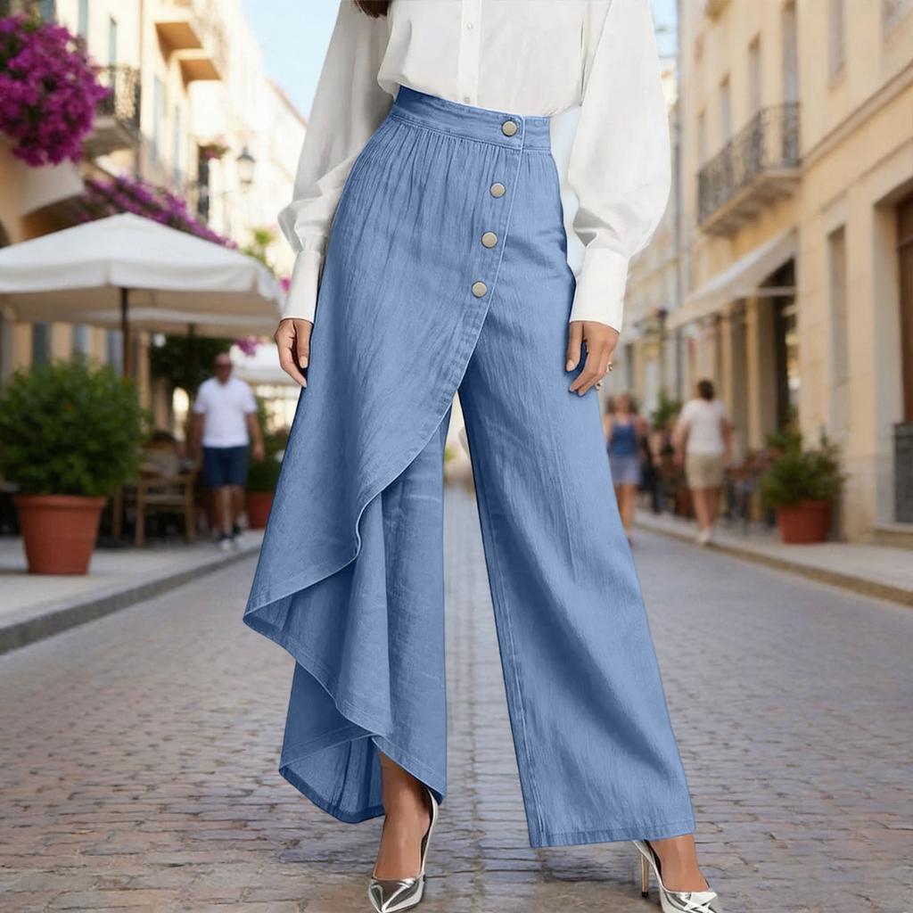 Dámske voľné a ležérne nohavice s vysokým pásom a rovnými nohavicami