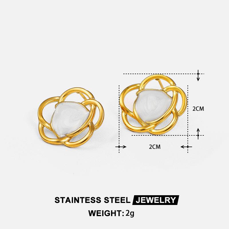 

Stainless Steel Rose Hollow Stud Earrings for Women Retro Drip Oil Without Fading Romantic Earrings Aesthetic Zircon Gifts білий