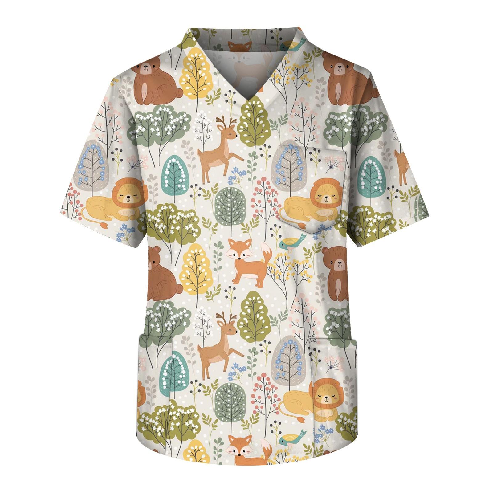 

Мужской топ с короткими рукавами и V-образным вырезом с принтом мелких животных нагрудный карман и карман для ухода XL жёлтый