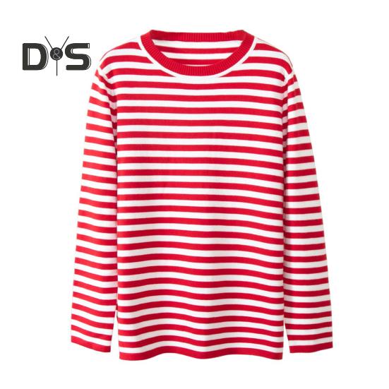 Dámské topy Kulatý výstřih Dlouhý rukáv Svetr s pruhovaným potiskem Volný střih Pružný Retro Pletené topy Denní nošení