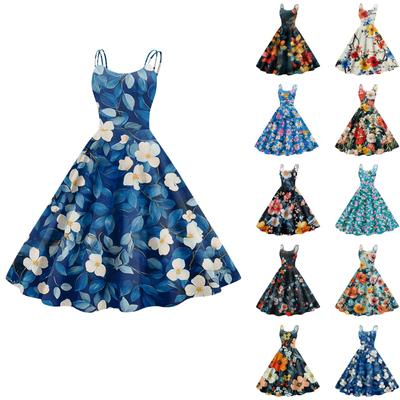 Women's Casual Fashion Flower Print Sexy Off Shoulder Punk Retro Dress Retro Dress Dress