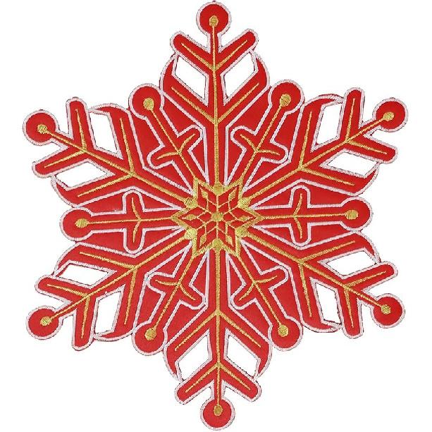 Grelucgo Set of 4 Embroidered Christmas Holiday Table Placemats, Double Thickness (Navy Snowflakes) Red Snowflakes