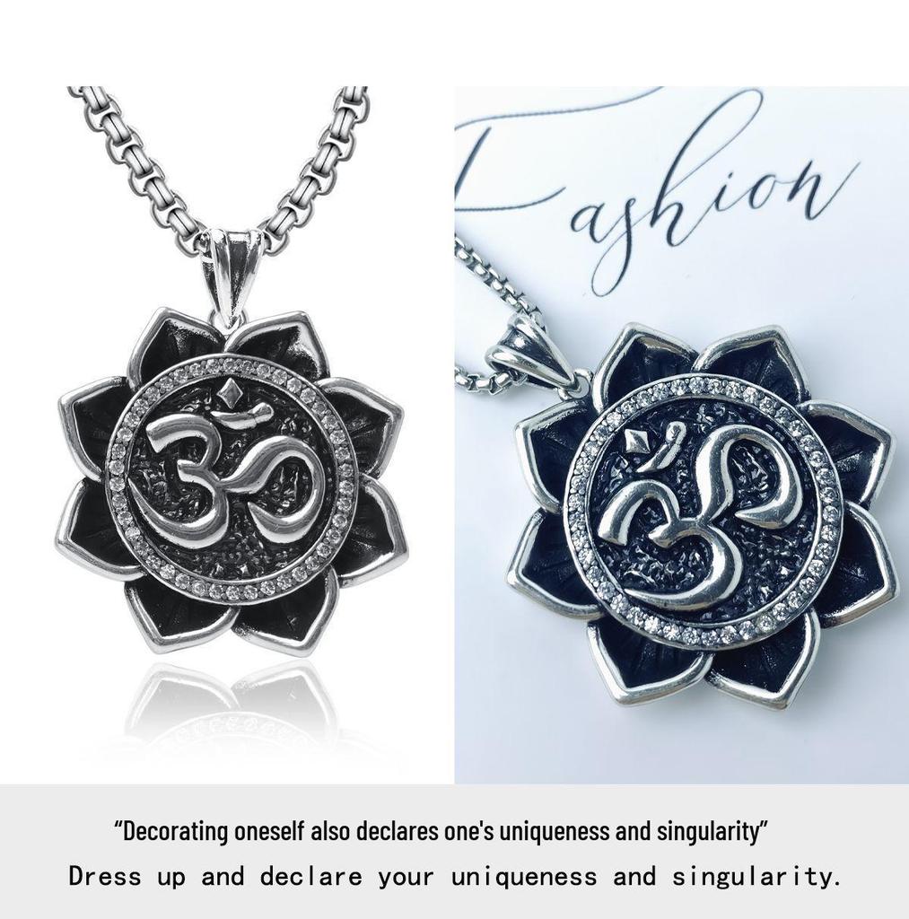 Xiweier Retro Lotus Pendant Necklace with Copper and Zircon for Men and Women