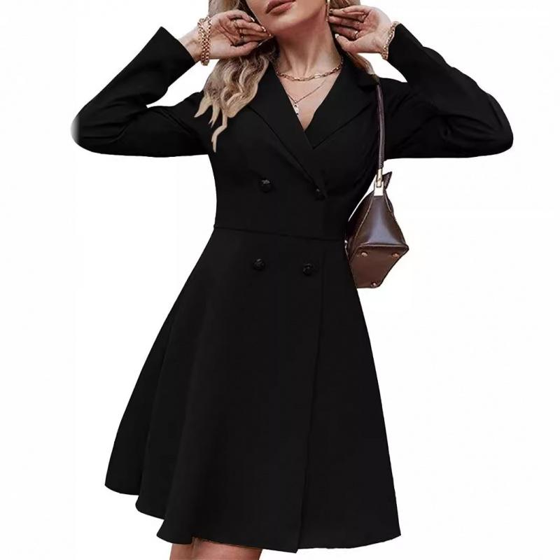 European And American Spring And Autumn Women'S Solid Color Double Breasted Long Sleeved Windbreaker, Fashionable Slim Fit Jacket