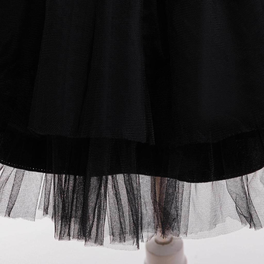 Girls' Halloween Witch Party Dress with Orange Patchwork Mesh Puff Skirt and Short Sleeves