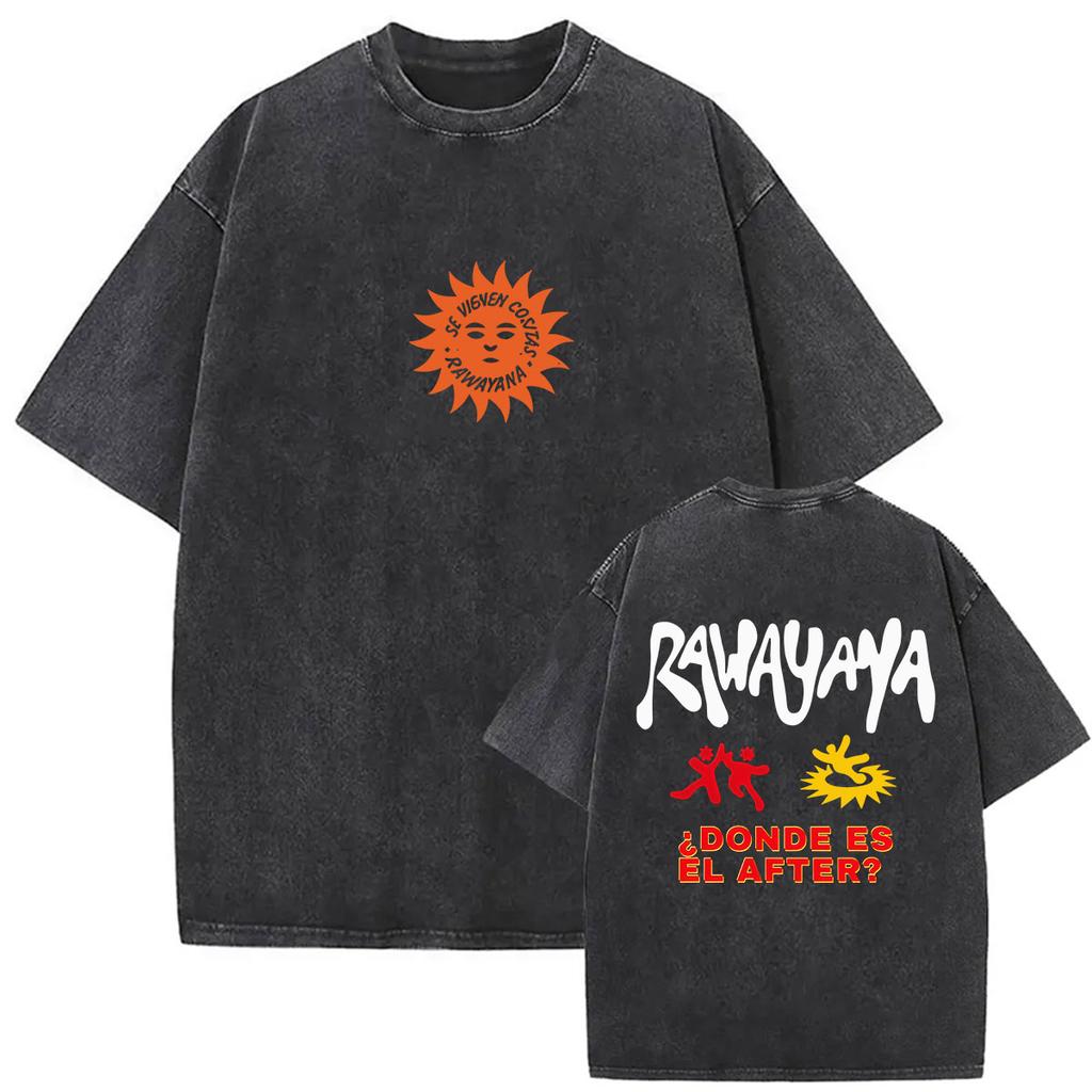 Vintage Washed Rawayana Donde Es El After Album  Print TShirt Men Women Hip Hop Pop Music Short Sleeve T Shirt Streetwear