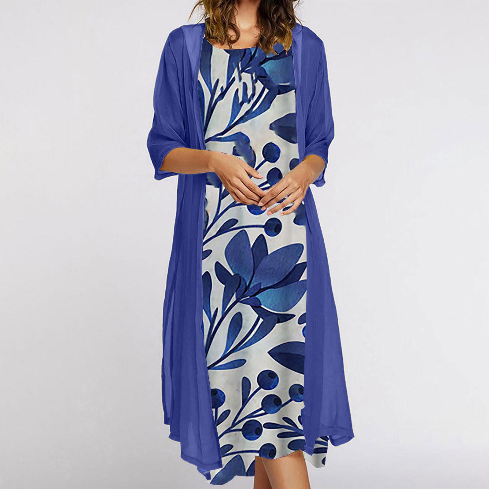 Women s Casual Fashion Print O-Neck Two Piece Set Dress XXXL
