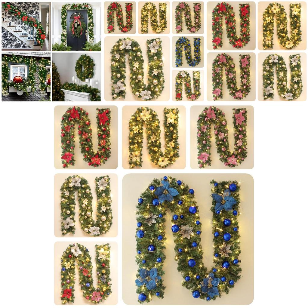 2.7 Meters Luxurious Christmas Garland With Colorful Flowers And Led Lights Perfect For Festive Decorations