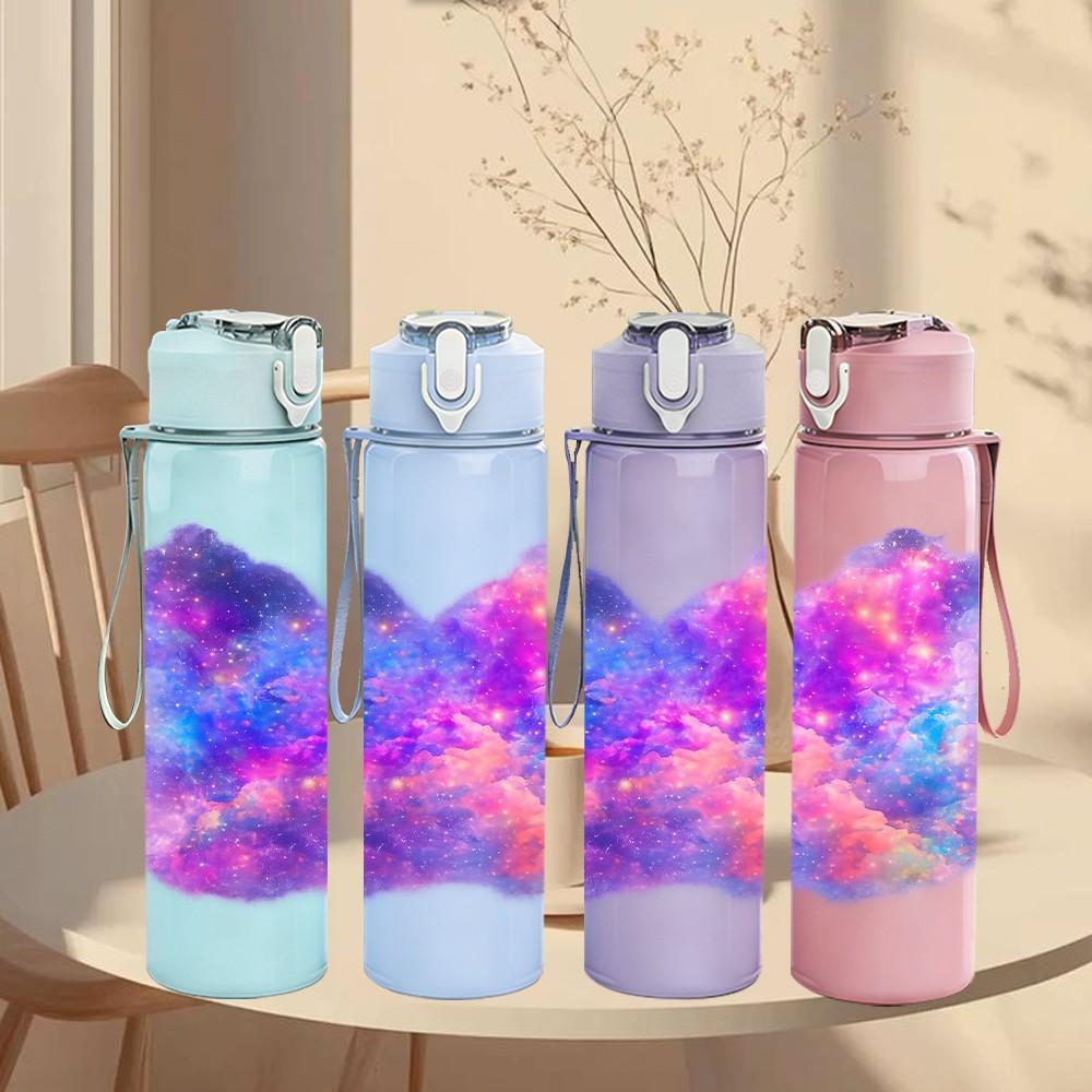 1PC Galaxy Nebula Butterfly Color Print 750ml Color Plastic Sports Water Bottle Leakproof Flip Straw Lid Suitable for Sports Office Home Use