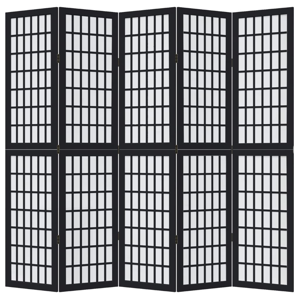 5 Piece Black Solid Wood Paulownia Folding Screen