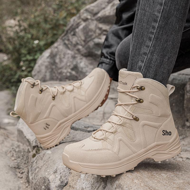 2026 Men s Mid-Top Outdoor Hiking & Combat Boots - Large Size Military & Training Shoes 45 хаки