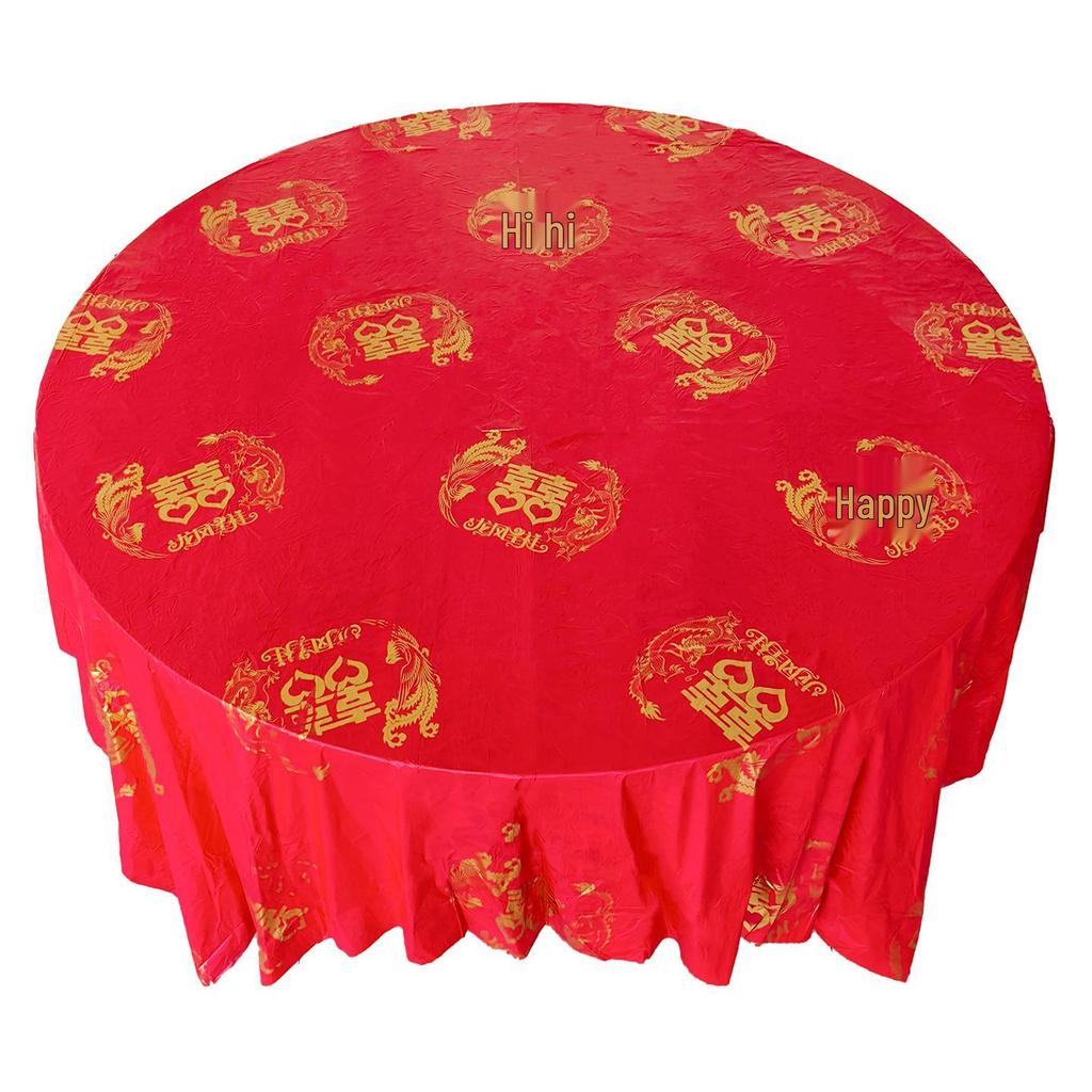 Auspicious Red Dragon & Phoenix Thickened Disposable Tablecloth for Weddings and Banquets