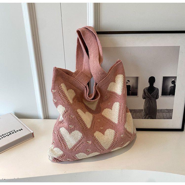 Handmade Woven Heart Tote Bag - Large Capacity Casual Beach Shoulder Bag