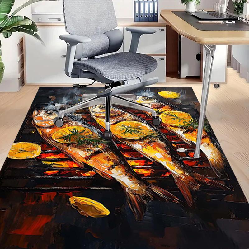 1PC Grilled Fish Lemon Non-Slip Floor Carpet Compatible for Office&Living Room&Bedroom&Dining Room - Flat- Soft & Pattern, Vibrant Colors-W241