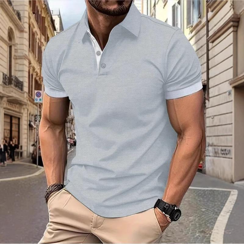 Men's Polo Shirt Short Sleeve Casual Slim Fit Color Blocking T-shirts England Style Streetwear Polos Men's Tops Tees
