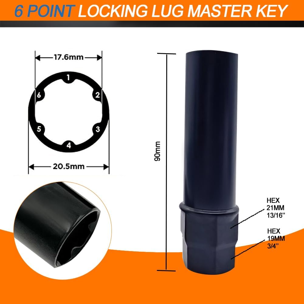 6 & 7 Spline Lug Nut Socket Key, Aftermarket Wheel Lock Tool Kit For Easy Tallation And Removal Of For 6 & 7 Points Aftermarket Wheels Lock Nuts