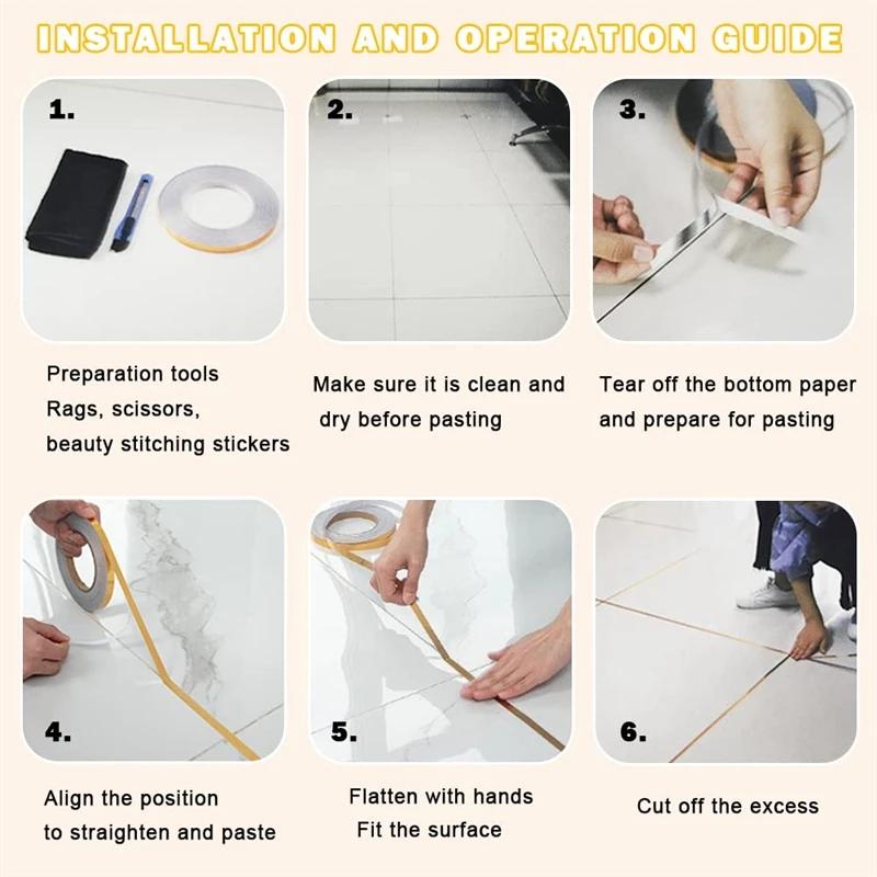 50M Waterproof Ceramic Tile Gap Tapes 2 cm Wide Self Adhesive Sealing Foil Strips Wall Floor Edge Gold Silver DIY Decor Stickers