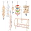 Pet Bird Hanging Natural Wooden Toy Set Parrot Perch Stand Chew Toys With Bells Bird Cage