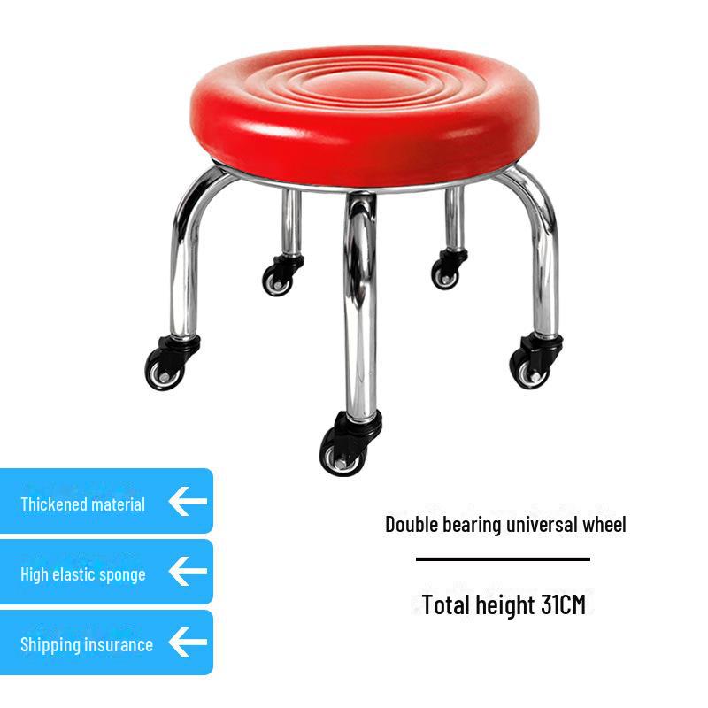 Silent Mobile Beauty Stool with Universal Wheels - Multifunctional, Low-Profile, Round Design for Home or Studio Use.