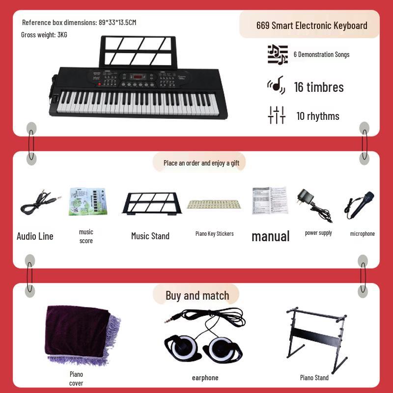 Portable 61-Key Electronic Keyboard for Beginner Students