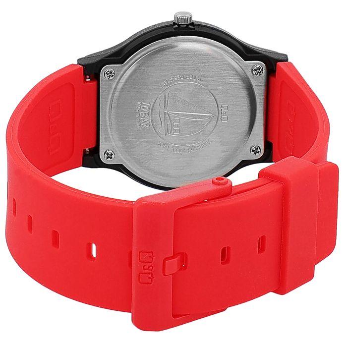 Montre - Q&Q - VP46J025Y - Bracelet silicone rouge - Boîtier plastique noir 34 mm - Étanchéité 10 ATM