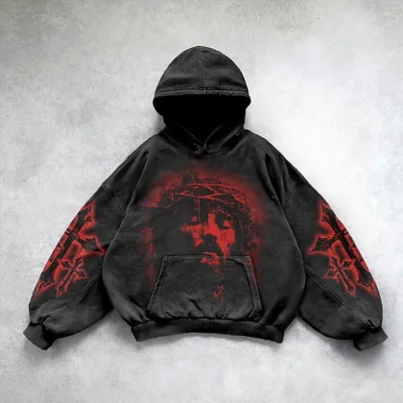 Y2K Retro Punk Solid Color 3D Printed Hoodie Streetwear Unisex Oversized Zip-Up Sweatshirt Teens