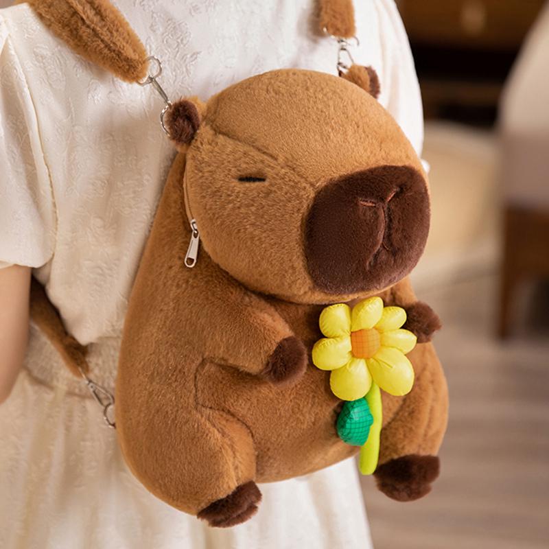 

Kawaii Creativity Animal Capybara Plush Backpack Doll Bow Food Fries Burger Flower Soft Plush Shoulder Bag Birthday Gift Idea 35cm