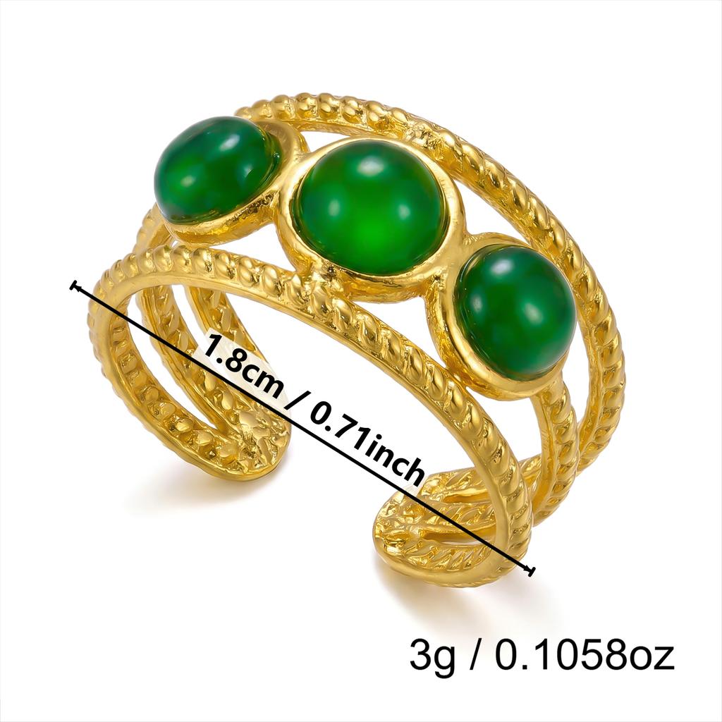 Vintage Multilayer Green Stone Ring for Women Delicate Adjustable Stainless Steel Gold Plated Finger Jewelry Party Gift