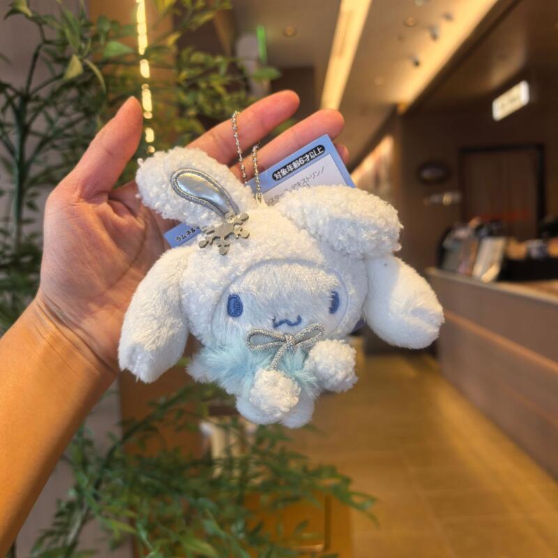 Kawaii Cartoon My Melody Cinnamoroll Plush Toys Keychain Winter Silver Kuromi Backpack Pendant Stuffed Doll Girl Birthday Gift