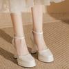 Luxury Round-toe Designer 2026  Pu Fashion Solid Color Women's Sandals Outdoor Buckle Banquet High Heels Women's Sizes 35-42