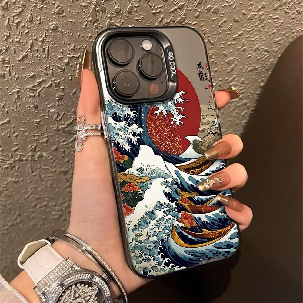 Sea Wave IMD Phone Case For Xiaomi 17 Pro Max 15 T Pro 14 13 12 TPro Mi 11 Lite 5G Shockproof Slim Protective Silver Frame Cover